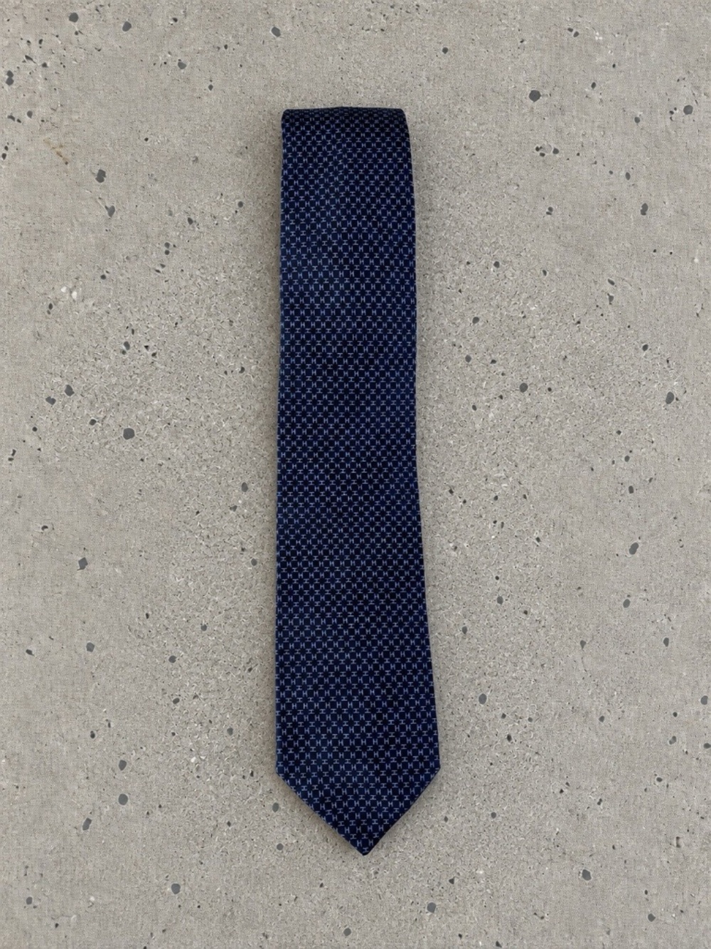 Hermes Tie Logo *H* Navy Blue 659165T 100% Silk Authentic